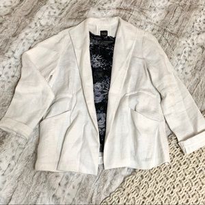 Eileen Fisher White Linen Open Front Blazer Jacket